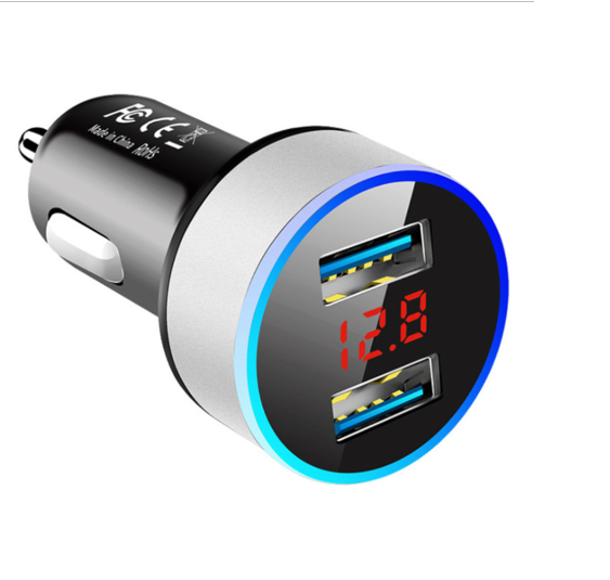 Car Charger For Cigarette Lighter USB Adapter For Smart Mobile Phone Charger Dual USB Digital Display Voltmeter Fast Charging