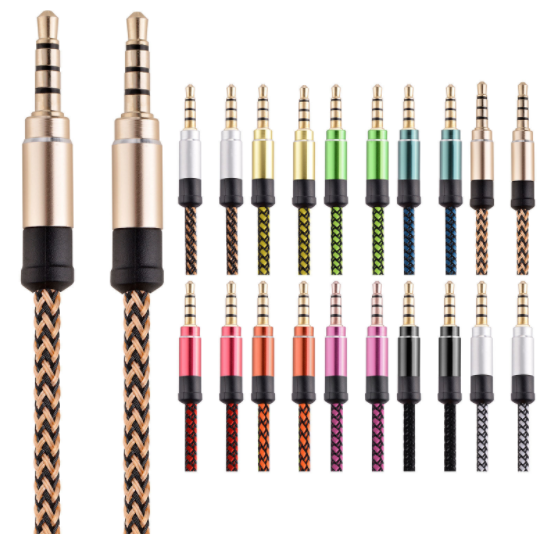 Best quality nylon braided male to male 3.5mm aux cable car mobile speaker cable audio aux cable for phone