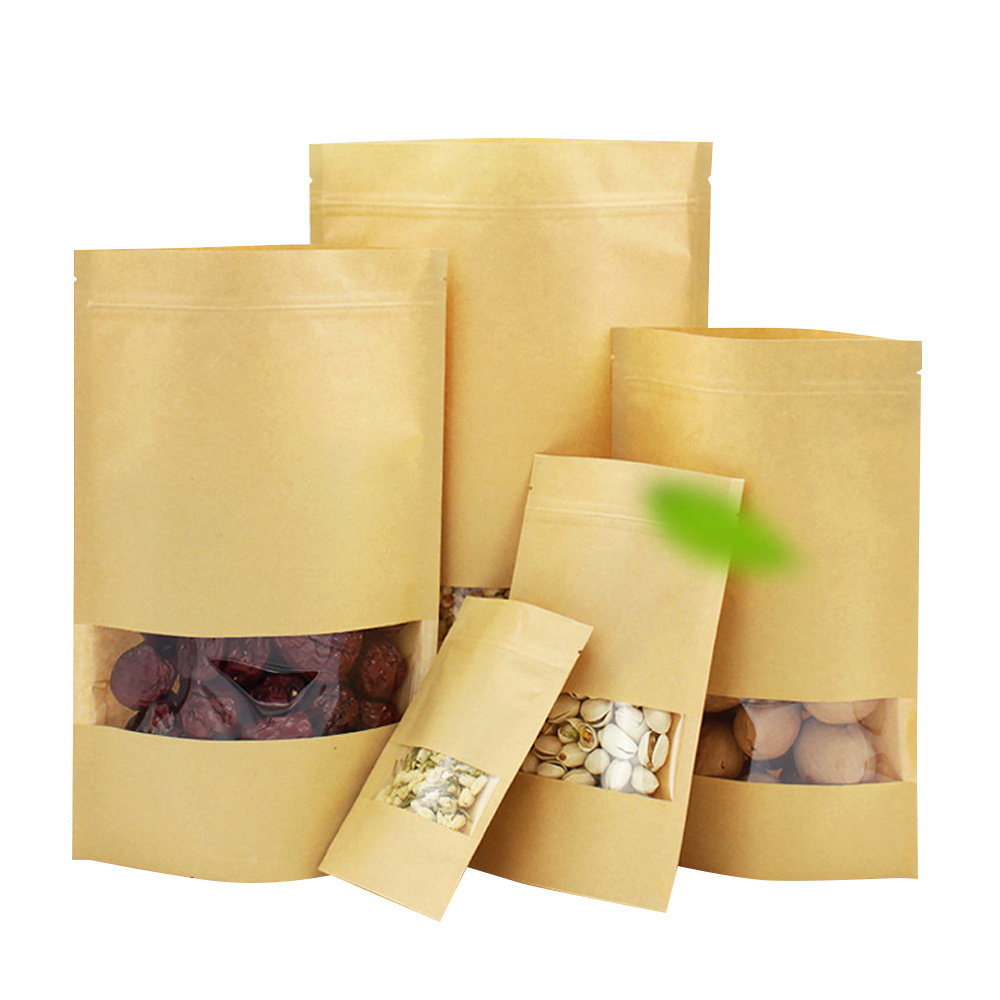 Customized Kraft Paper Bag Stand Up Pouch With Zipper For Tea Food Packaging