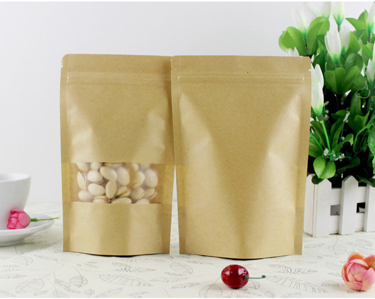 Customized Kraft Paper Bag Stand Up Pouch With Zipper For Tea Food Packaging