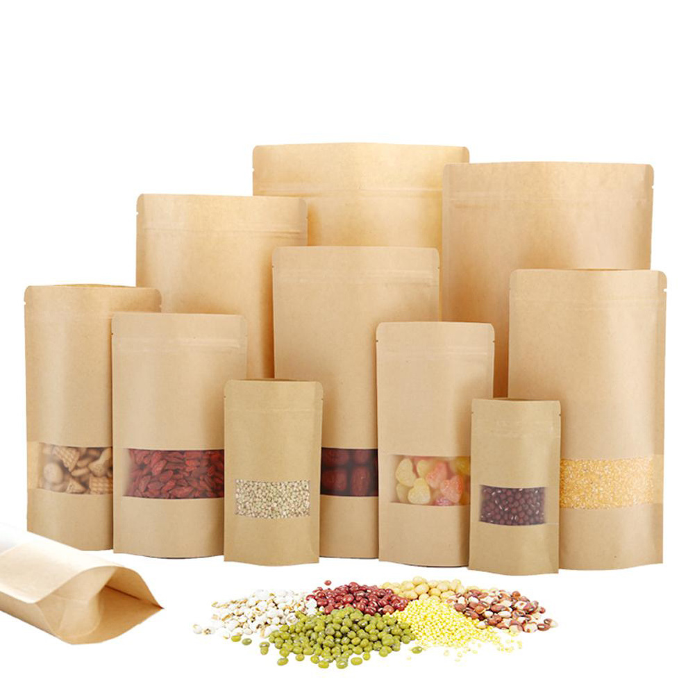 Customized Kraft Paper Bag Stand Up Pouch With Zipper For Tea Food Packaging