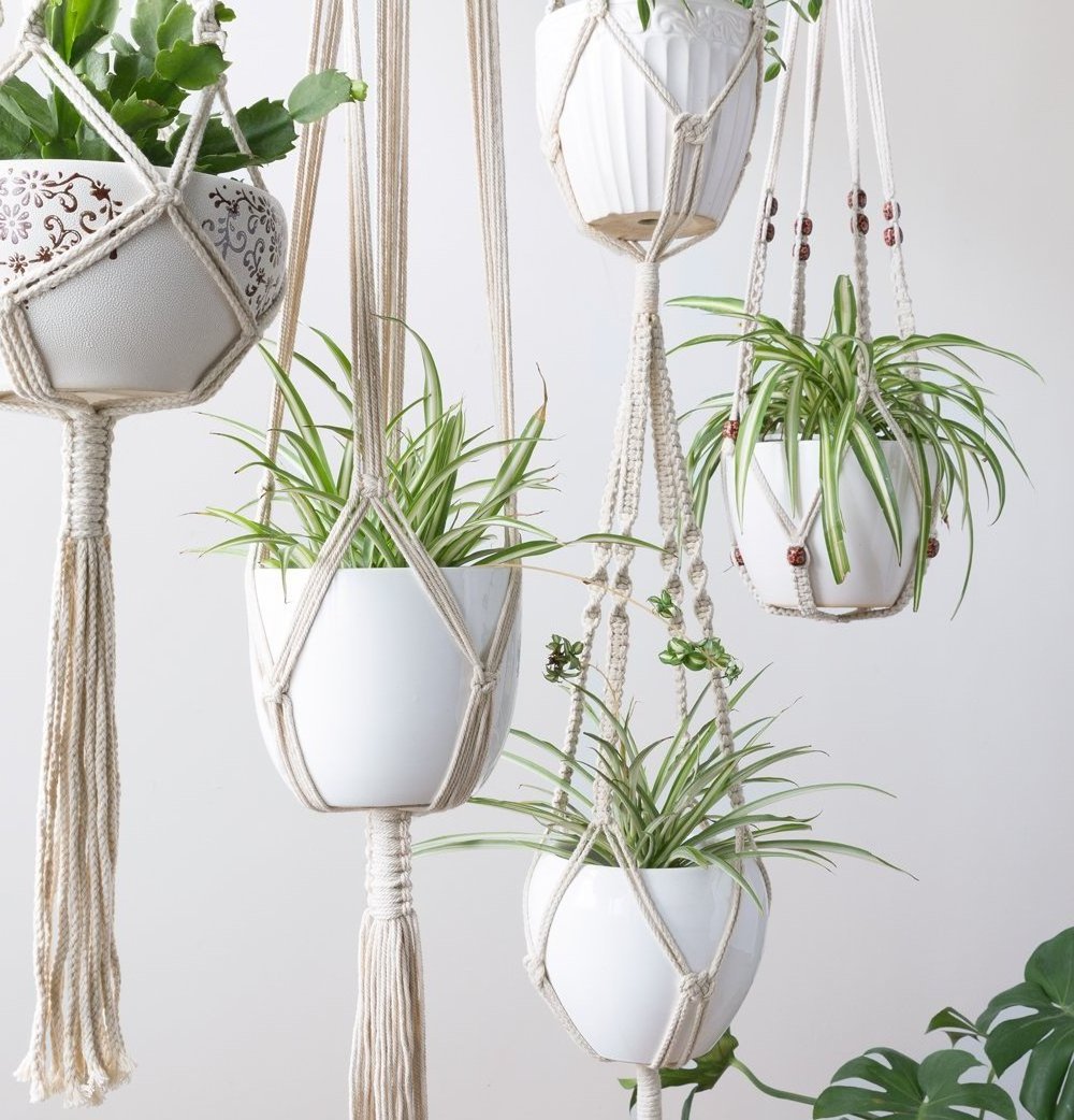 Mini Macrame Plant Hanger Nest Air Plant Holder Boho Wall Hanging Planter Modern Indoor Home Decor for Succulent, Tillandsia