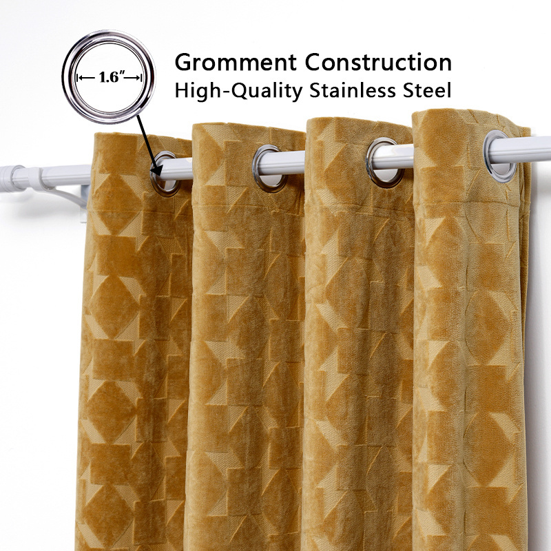 High Quality Luxury Flocked Curtain Fabric Thermal Insulate Yellow Velvet Blackout Curtain For Bedroom