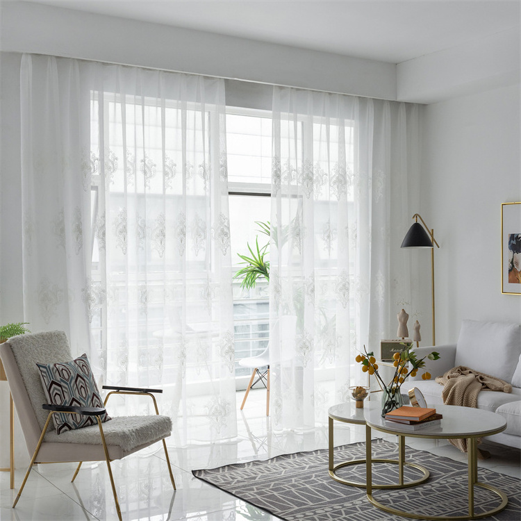 Luxury Embroidered Window Gauze European Tulle Dolly White Sheer Curtain For The Living Room