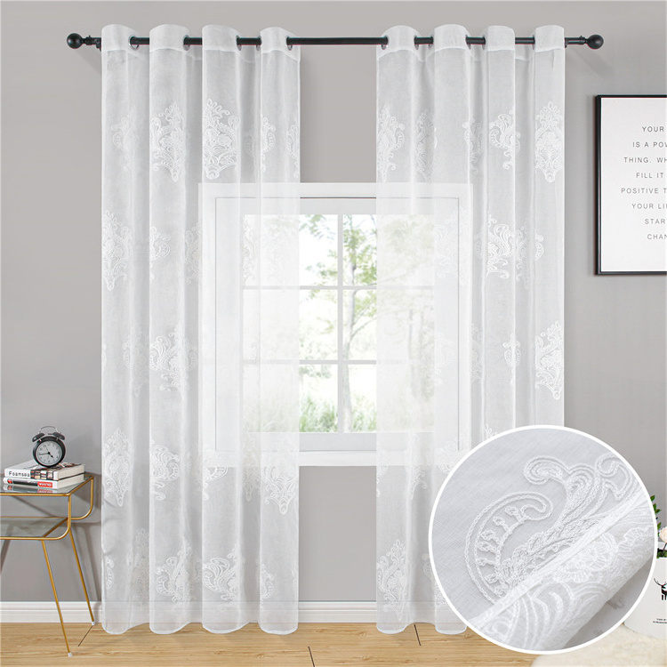 Luxury Embroidered Window Gauze European Tulle Dolly White Sheer Curtain For The Living Room