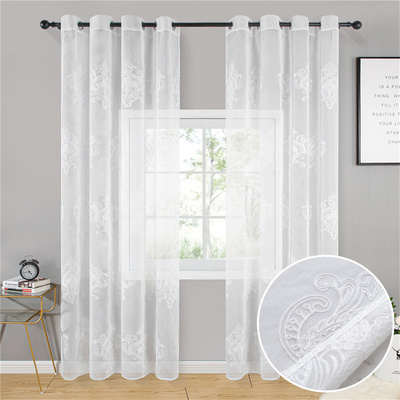 Luxury Embroidered Window Gauze European Tulle Dolly White Sheer Curtain For The Living Room