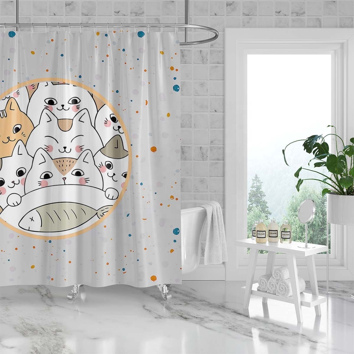 Bindi Wholesale Cat Cartoon Cute Animal Bathroom Shower Curtain Thickened Polyester Waterproof And Mildew-Proof Door Curtain