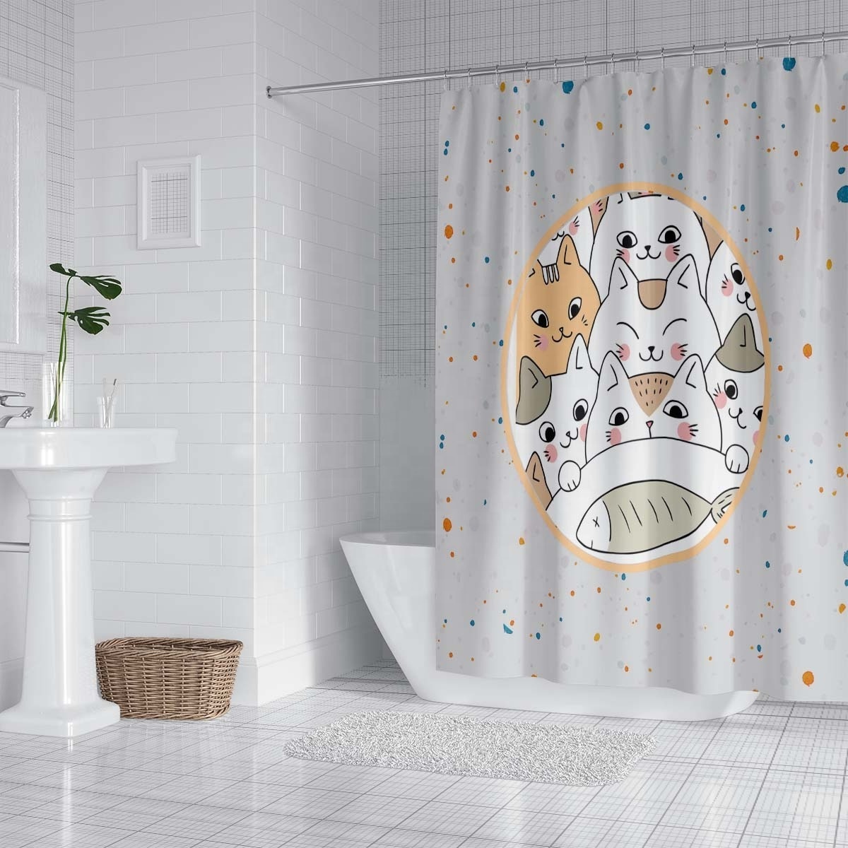 Bindi Wholesale Cat Cartoon Cute Animal Bathroom Shower Curtain Thickened Polyester Waterproof And Mildew-Proof Door Curtain