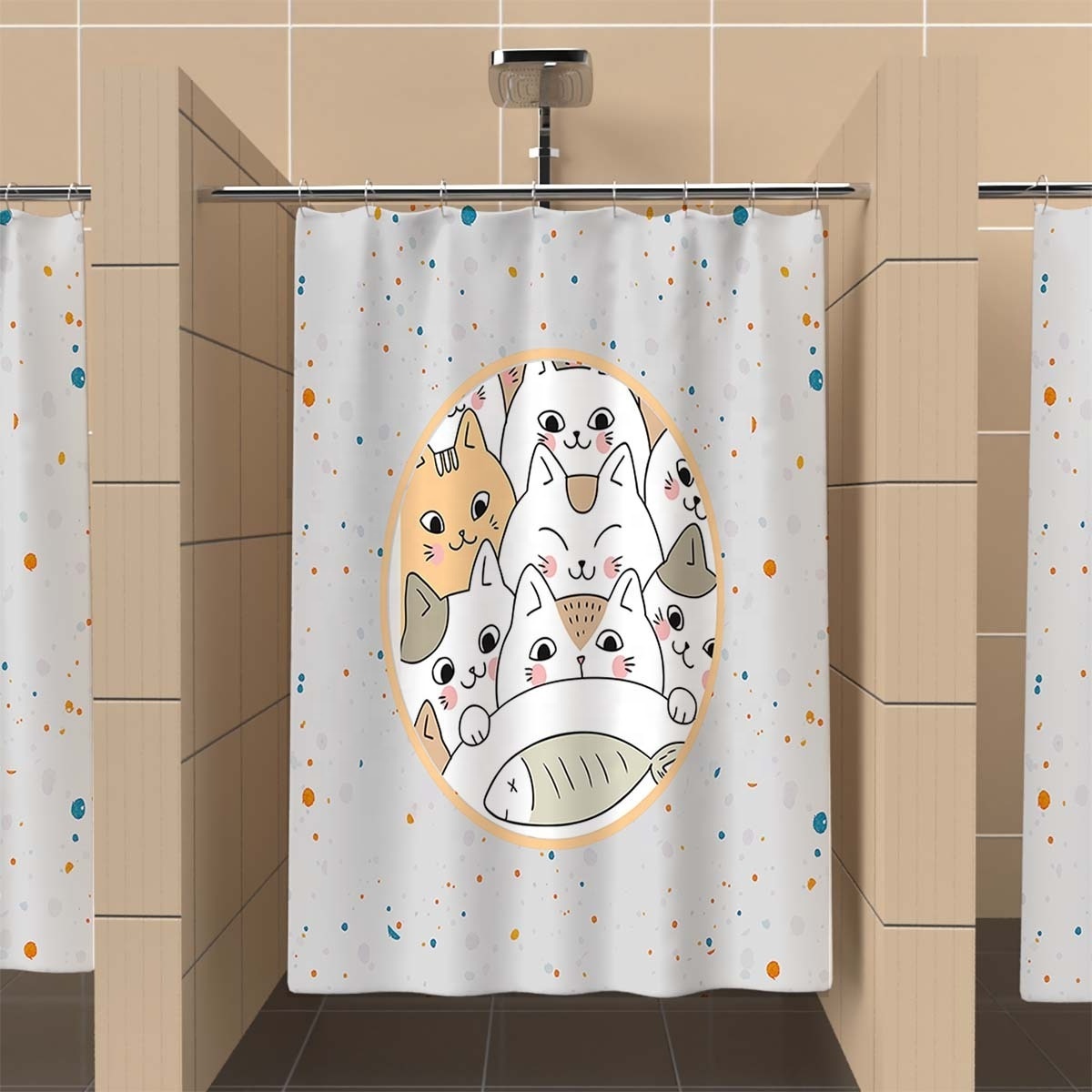 Bindi Wholesale Cat Cartoon Cute Animal Bathroom Shower Curtain Thickened Polyester Waterproof And Mildew-Proof Door Curtain