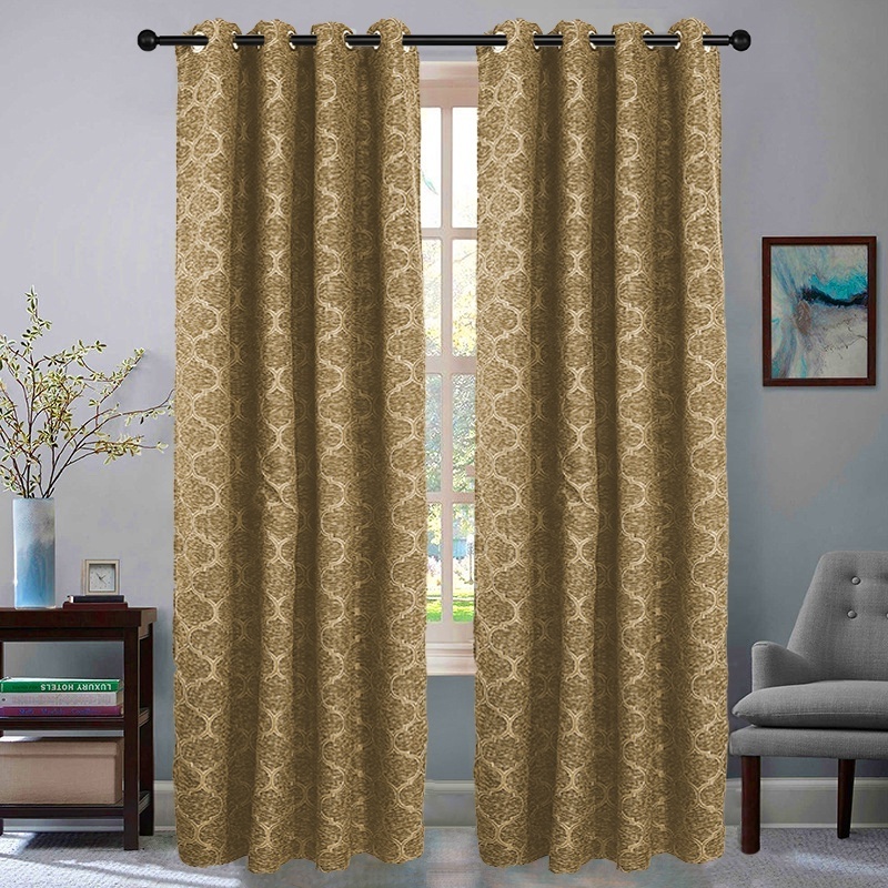 Bindi European Luxury Gold Jacquard Fabric Luxury Lantern Pattern Dark Yellow Curtains For The Living Room Bedroom