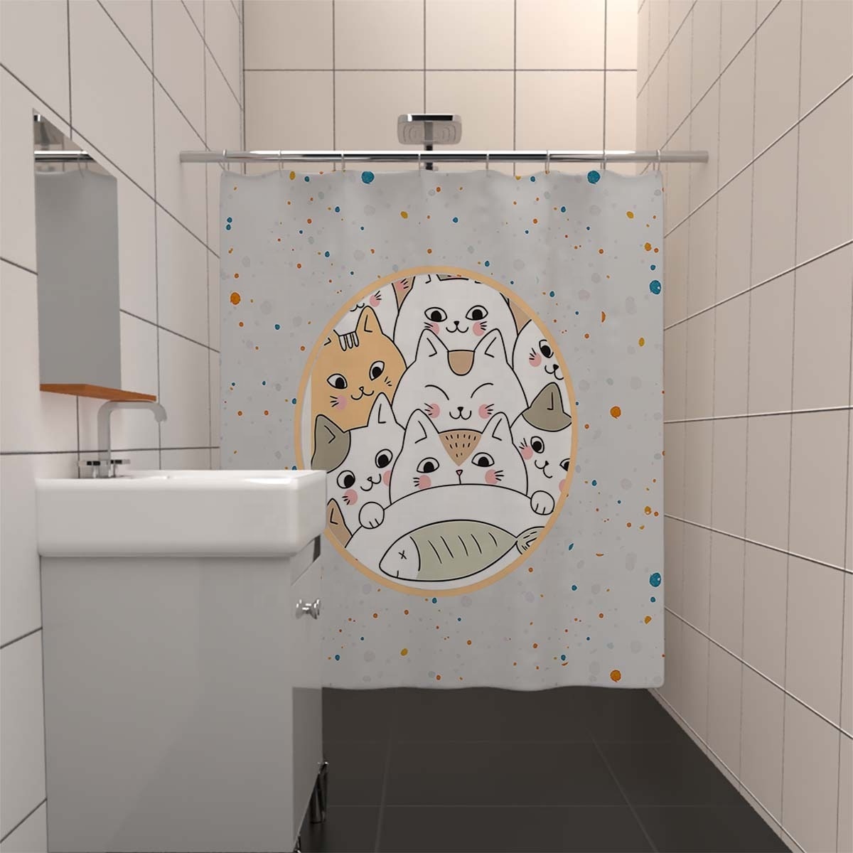 Bindi Wholesale Cat Cartoon Cute Animal Bathroom Shower Curtain Thickened Polyester Waterproof And Mildew-Proof Door Curtain