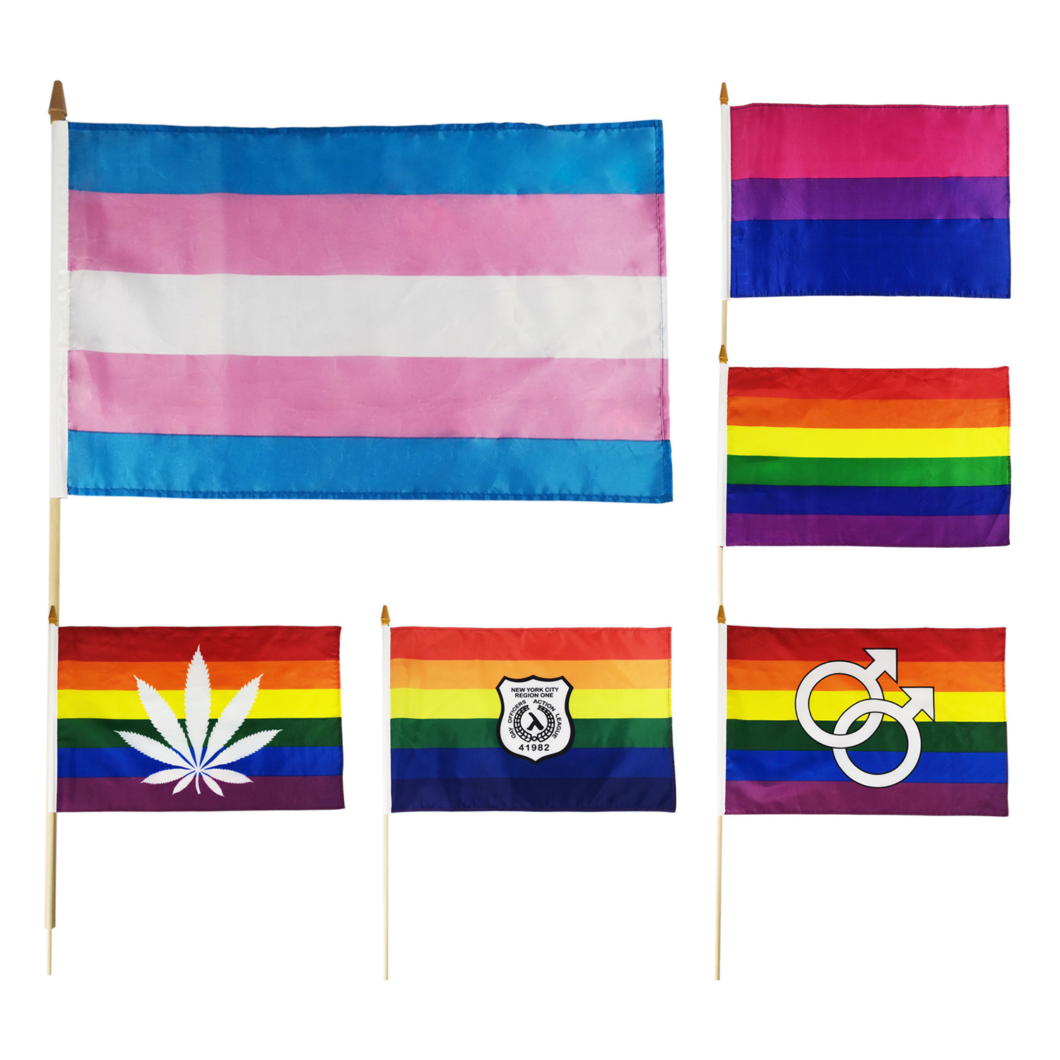 100% polyester Transgender Stick Flag silk screen print rainbow hand flag gay pride hand flag with stick