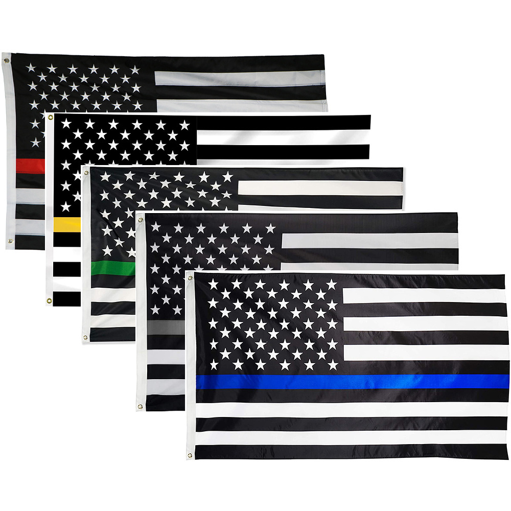 Thin Red Line American Flag 3x5 Ft- Black White Red Stripes American Honoring Firefighter Flags Banner