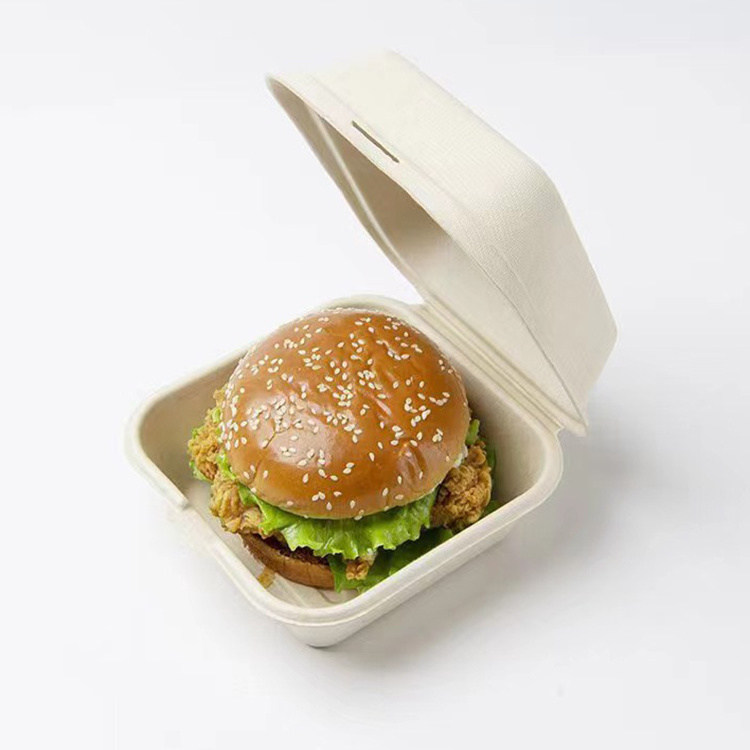 Disposable Free Customized  Hamburger Box Container Paper Pulp Sugarcane Burger Box Food Sandwich Packaging Box