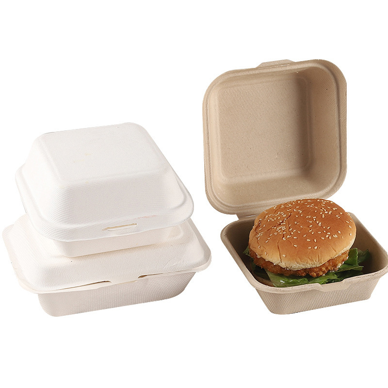 Disposable Free Customized  Hamburger Box Container Paper Pulp Sugarcane Burger Box Food Sandwich Packaging Box