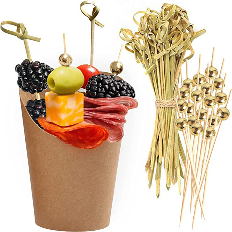 Disposable 50 Cups and 200 Picks Popcorn Candy Food Cone Appetizer Cups French Fry Holder with Cocktail Picks