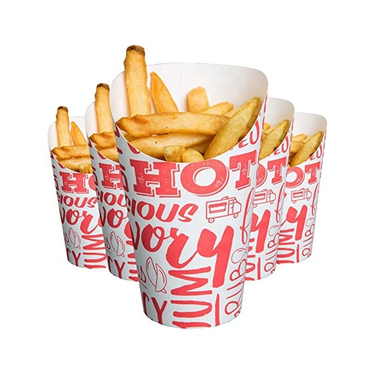 Hot Sale Takeaway Waffle Holder Food Packaging Scoop Cup Disposable Rigid Boxes French Fries Paper Free Snack Cup . Cone Snack