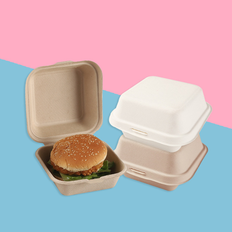 Disposable Free Customized  Hamburger Box Container Paper Pulp Sugarcane Burger Box Food Sandwich Packaging Box