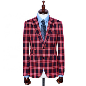 new design check fabric blazer mens tailored two button flap pocket custom fashion suits for men