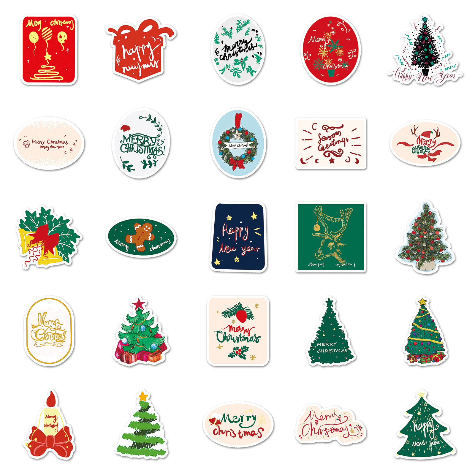 50pcs Merry Christmas waterproof PVC graffiti sticker packs for kids laptop skateboard luggage notebook cup bottle decoration