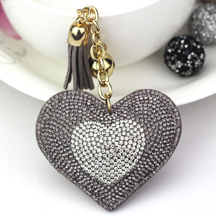 Personalized Leather Keychain Girl's Romantic Rhinestone Heart Design Pendant Key Chains Rhinestone Bag Keychain Charm Holder