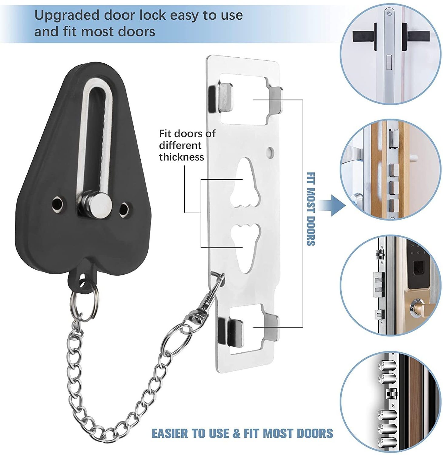 Solid Heavy Duty Extra Lock for Additional Privacy Prevent Unauthorized Entry in Traveling Home Safety School Portable Door Lock