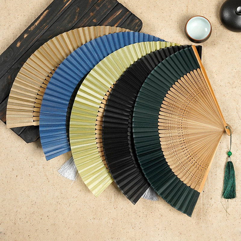 Custom Logo Wooden Bamboo Ribs Folding  Fan Silk Hollow Oriental Chinese Style Hand Fans For Wedding Tassel Hand Fans Gift