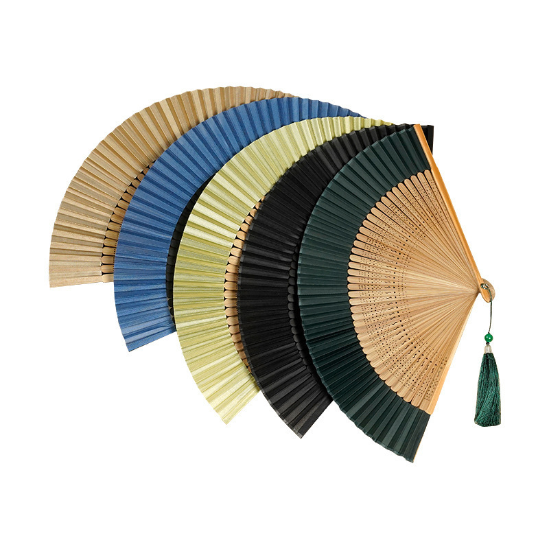 Custom Logo Wooden Bamboo Ribs Folding  Fan Silk Hollow Oriental Chinese Style Hand Fans For Wedding Tassel Hand Fans Gift