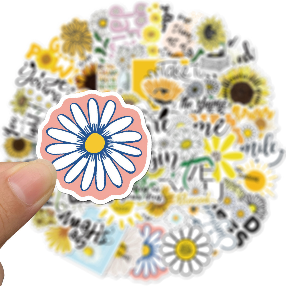 50Pcs Daisy Motivational Slogan Letter Fresh Girl Sticker For Notebook Bottle Phone Waterproof Vsco Flower Stickers