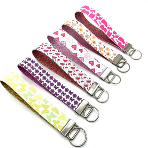 Customized Women Self Defense Keychain Accessories Protective PU Leather Key Chain Strap Safety Wristlet Keychain Supplier