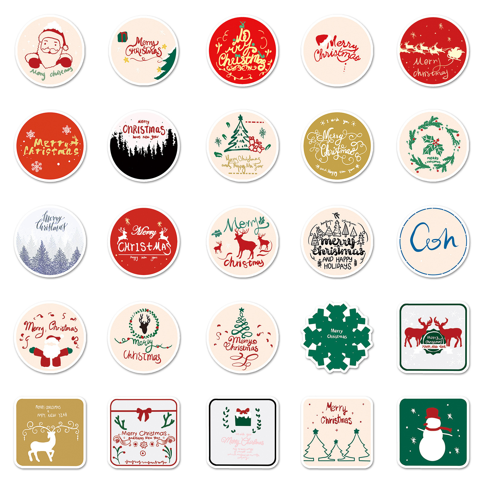 50pcs Merry Christmas waterproof PVC graffiti sticker packs for kids laptop skateboard luggage notebook cup bottle decoration