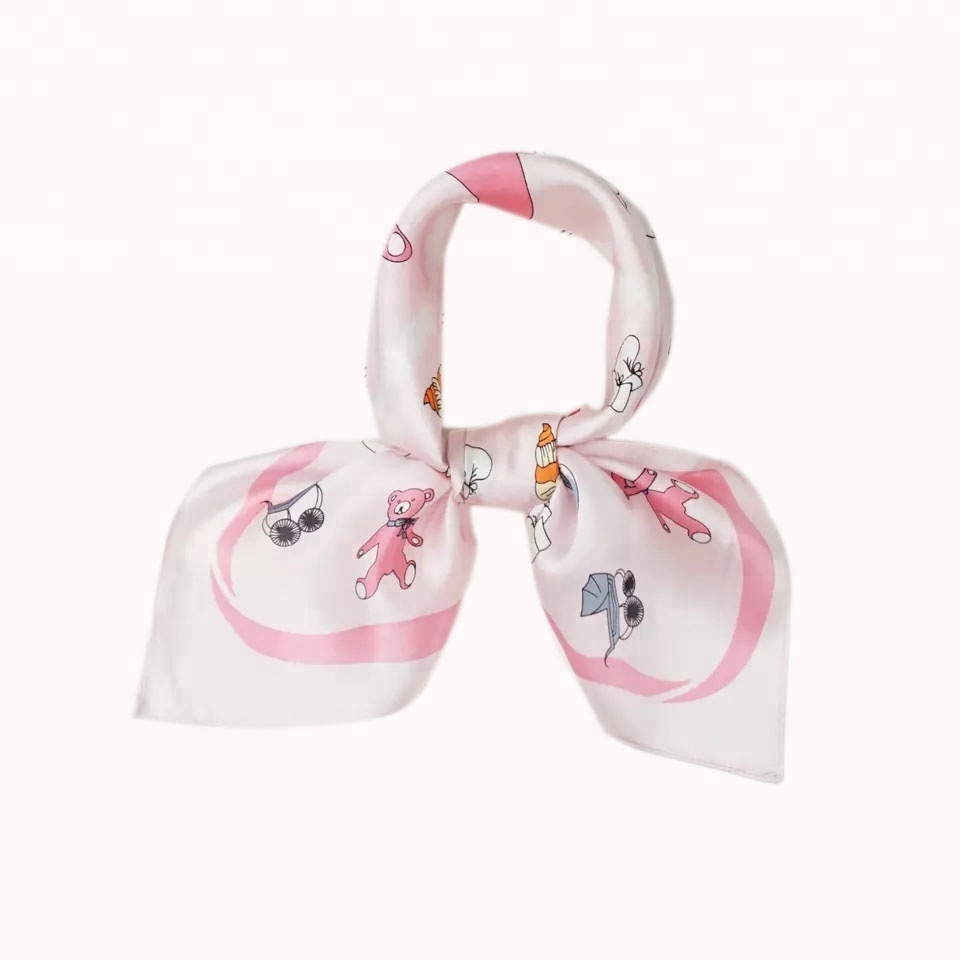 Occupation With Small Square Scarf Female Airline Stewardess Satin Printing Imitation Silk Scarf