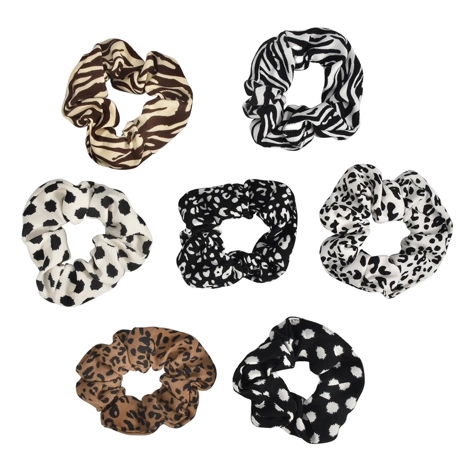 Leopard Cow Print Elastic Hair Ties Animal Style Multicolor Scrunchies Girls Hair Bands, Ponytail Holder No Damage Hair Tie