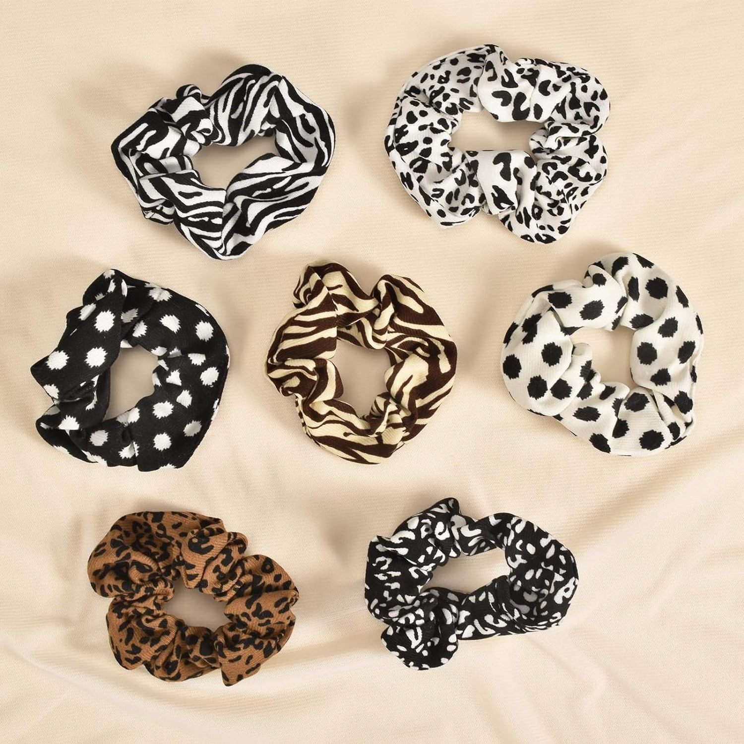 Leopard Cow Print Elastic Hair Ties Animal Style Multicolor Scrunchies Girls Hair Bands, Ponytail Holder No Damage Hair Tie