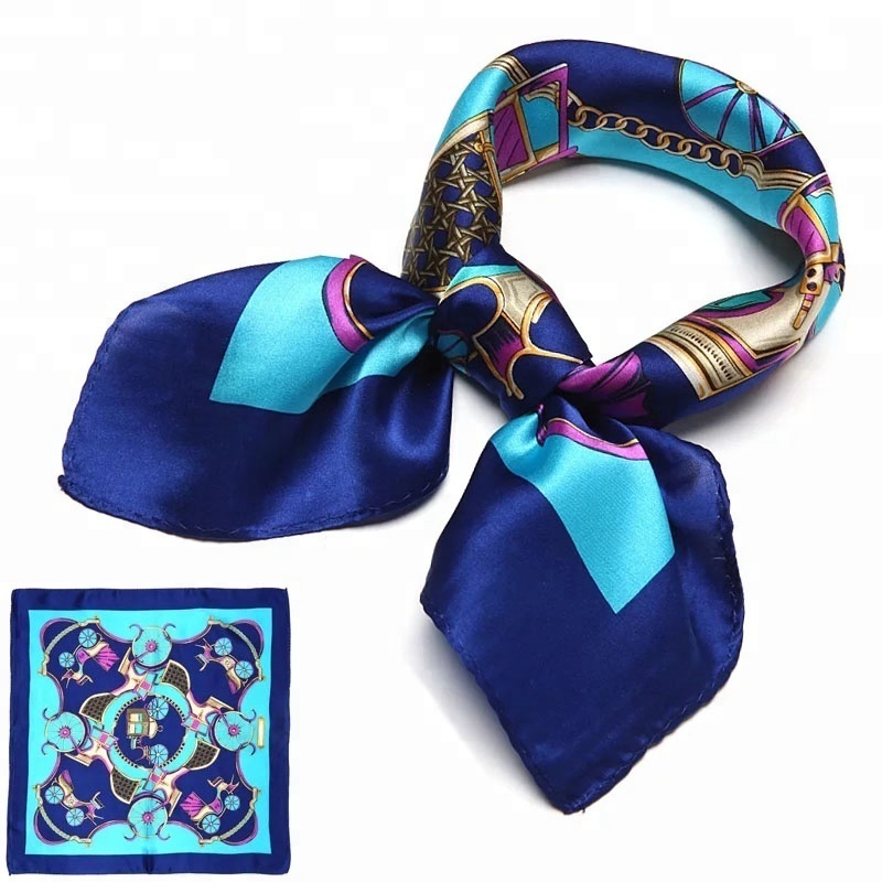 Occupation With Small Square Scarf Female Airline Stewardess Satin Printing Imitation Silk Scarf