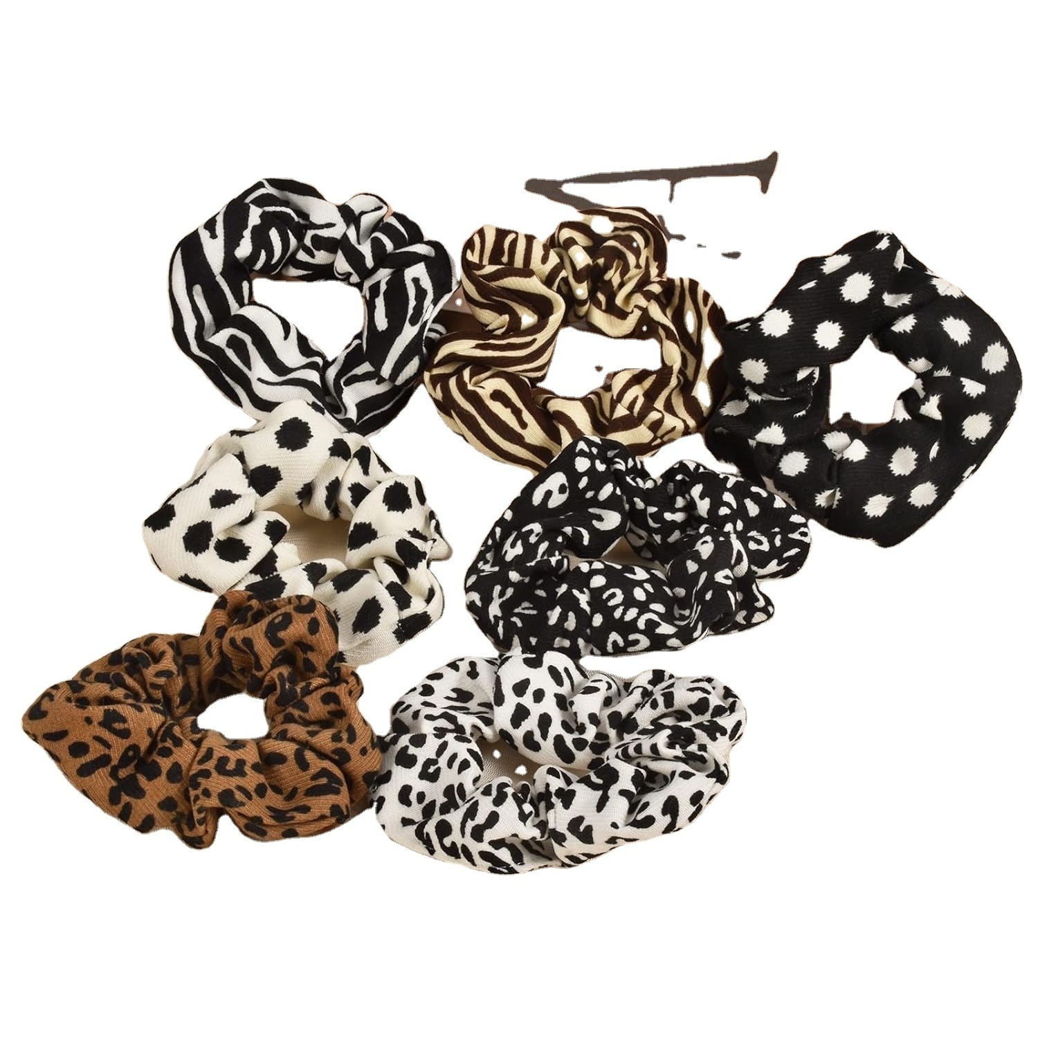 Leopard Cow Print Elastic Hair Ties Animal Style Multicolor Scrunchies Girls Hair Bands, Ponytail Holder No Damage Hair Tie