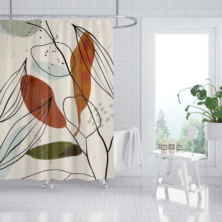 Nordic Abstract Art Simple Geometric Polyester Waterproof Shower Curtain For Bathroom