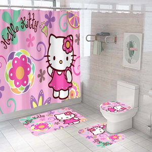 Hellokitty Kuromi Mymelody Cartoon Curtains Waterproof Polyester Shower Curtain With Hook