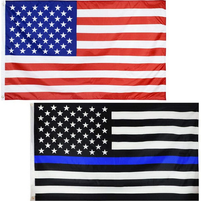 Black and white american flag with blue and red stripe discount