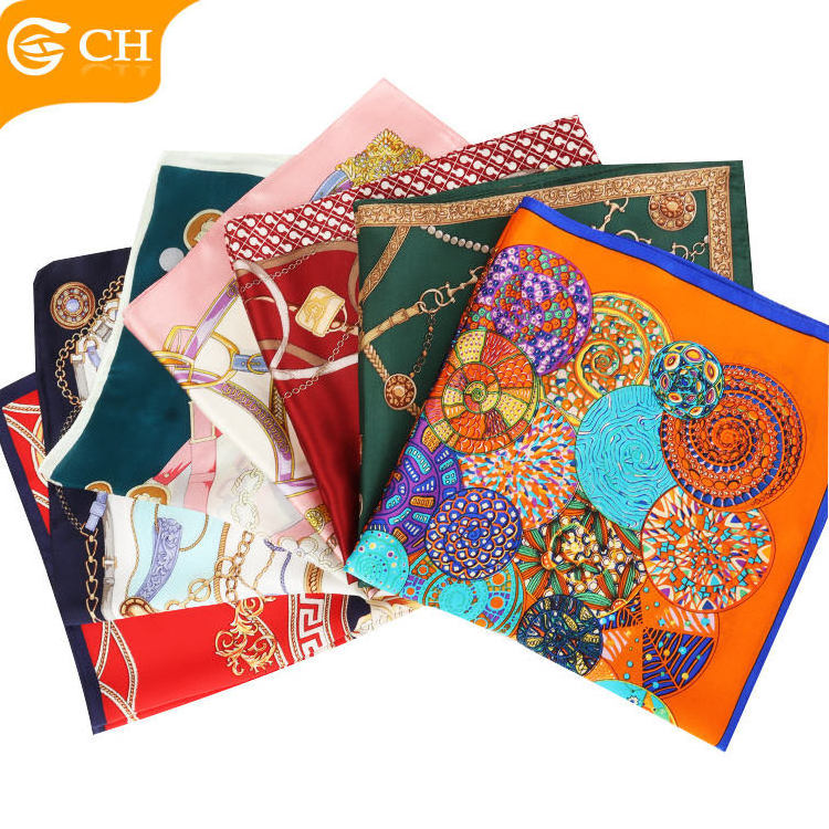 Custom Luxury Printing Designer Scarf High Quality Fashionable Elegant Satin Scarves Custom Printed 100% Silk Scarf For Women