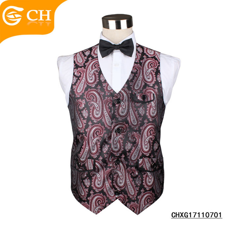 Chinese Factory High Quality Suit Vest Polyester Woven Jacquard Waistcoat Paisley Men Suit Vest