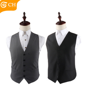 Professional Supplier Five Buttons Chaleco Woven Solid Vest With Satin Lining Custom 100% Polyester Black Waistcoat Vest For Men