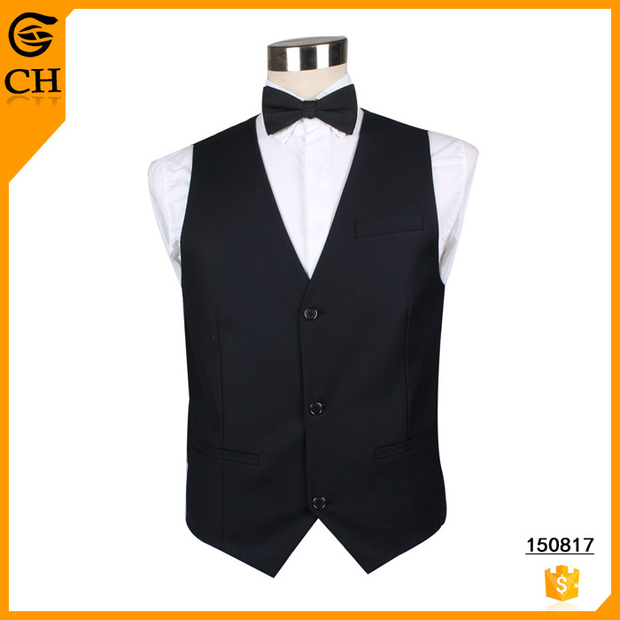 Professional Manufacturer Men Formal Waistcoat Cheap Wholesale Black Waiter Uniform Suit Vest Custom 100%Polyester Vest For Men