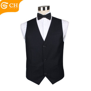 Professional Manufacturer Men Formal Waistcoat Cheap Wholesale Black Waiter Uniform Suit Vest Custom 100%Polyester Vest For Men