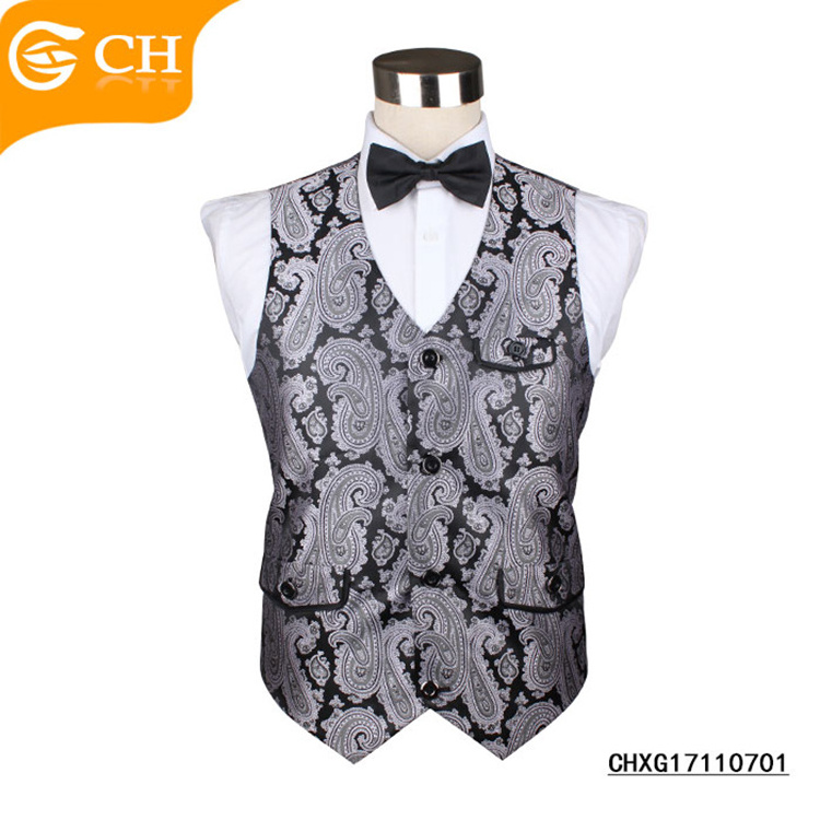 Chinese Factory High Quality Suit Vest Polyester Woven Jacquard Waistcoat Paisley Men Suit Vest