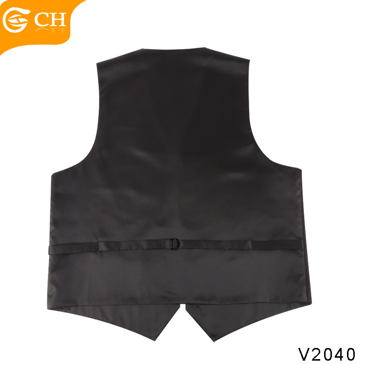 Professional Supplier Five Buttons Chaleco Woven Solid Vest With Satin Lining Custom 100% Polyester Black Waistcoat Vest For Men