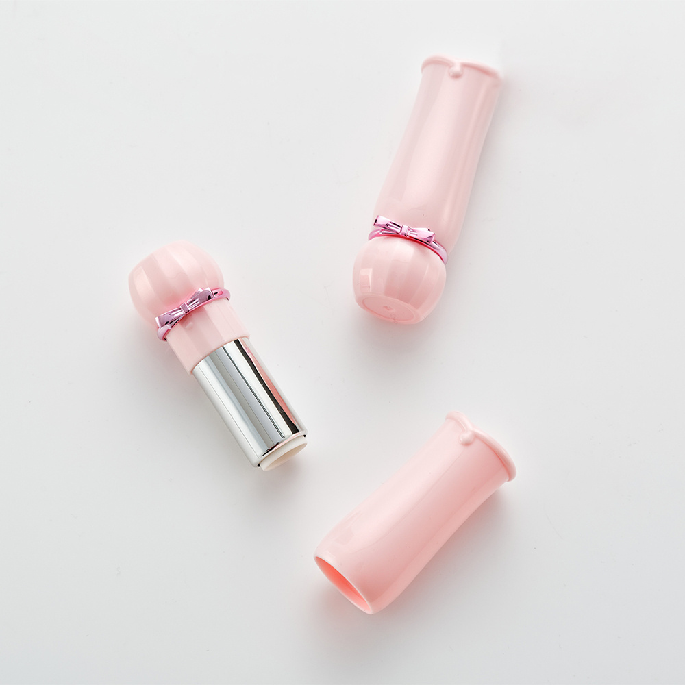 Wholesale pink empty  lipstick diy homemade bow lipstick tube, empty plastic pink cute style tube packaging