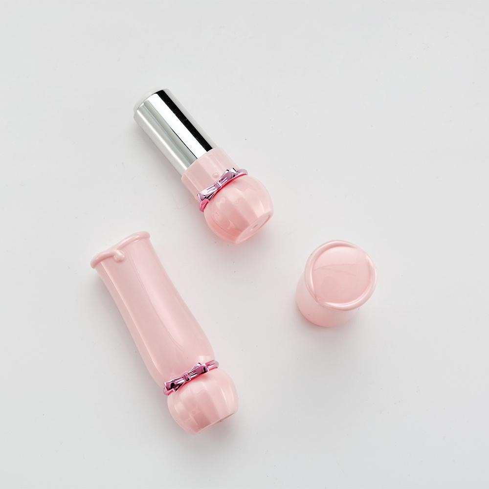 Wholesale pink empty  lipstick diy homemade bow lipstick tube, empty plastic pink cute style tube packaging