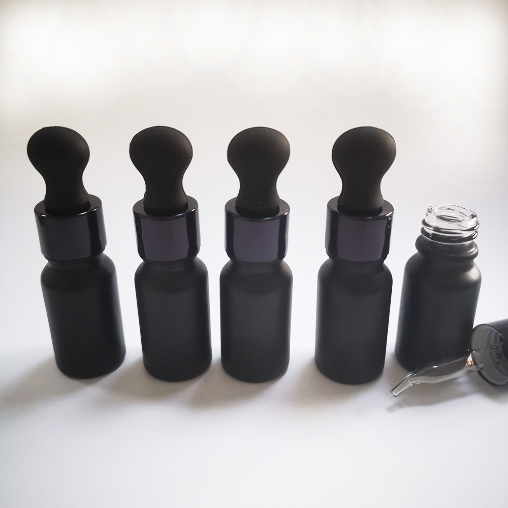 Euro Round Frosted Cosmetic Glass Dropper Fine Oil Bottle Sizes 5ml 10ml 15ml 20ml 30ml 50ml 100ml Matte Black Glass Bottles