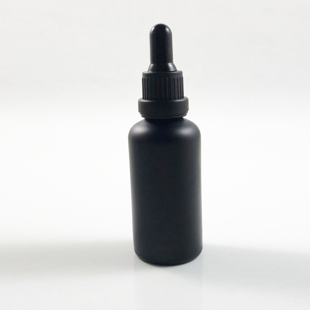 Euro Round Frosted Cosmetic Glass Dropper Fine Oil Bottle Sizes 5ml 10ml 15ml 20ml 30ml 50ml 100ml Matte Black Glass Bottles